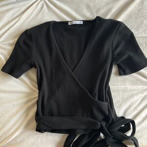 Zara Black Ribbed Tie Top